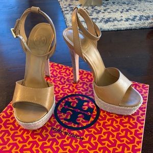 Tory Burch tan heels. Size 7 with box.
